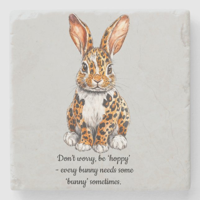 Einzigartiges Kaninchen mit Gepunktetem Leopard Steinuntersetzer (Vorderseite)