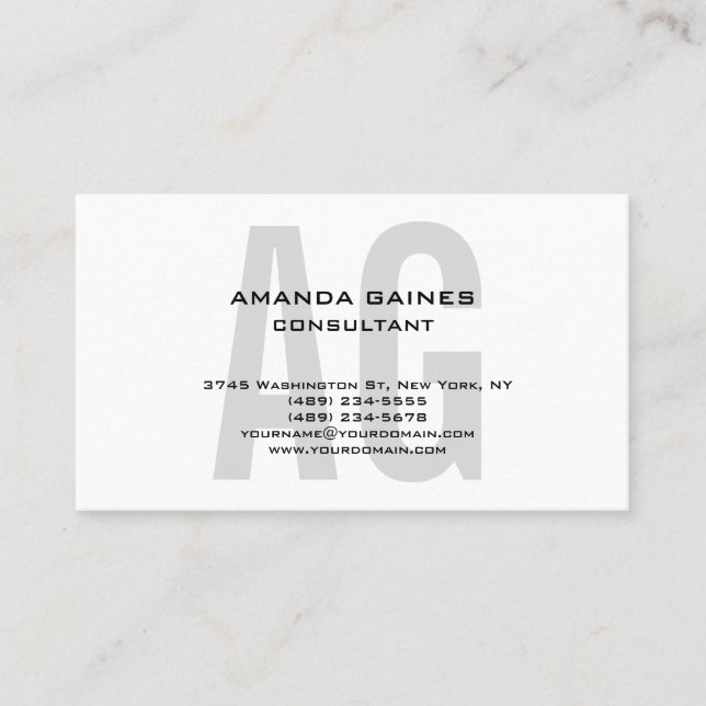 Einzigartiges klassisches Grau-Monogramm weiß Visitenkarte (Vorderseite)