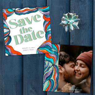 Einzigartiges, kühnes, Boho, Groovy, Retro, grünes Save The Date