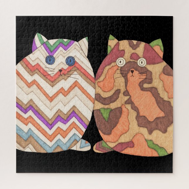 Einzigartiges Kunstpuzzle - 2 Fettkatzen #1 Puzzle (Vertikal)