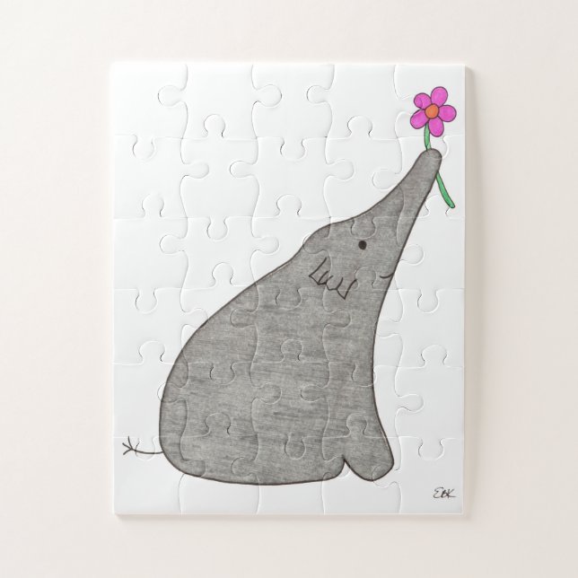 Einzigartiges Kunstpuzzle - Elefant mit Blume #1 Puzzle (Vertikal)