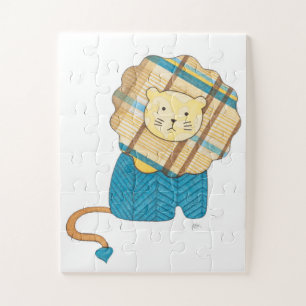 Einzigartiges Kunstpuzzle - Sitzender Löwe #1-Erin Puzzle
