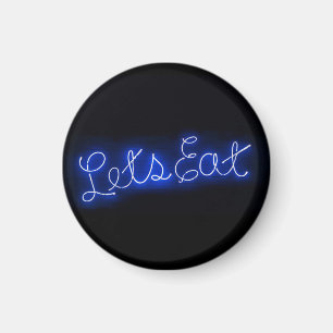 Einzigartiges Let's Eat Vintage-Neonschild in Blau Magnet