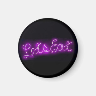 Einzigartiges Let's Eat Vintage-Neonschild in Lila Magnet