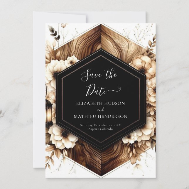 Einzigartiges Licht rustikale Hochzeit Save The Date (Vorderseite)