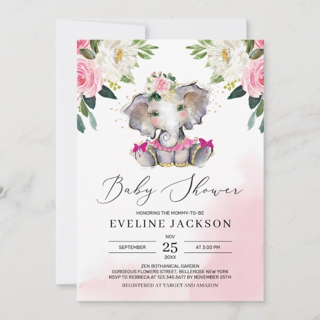 Einzigartiges Mädchen Tutu Ballerina Elefant Boho  Einladung (Vorderseite)