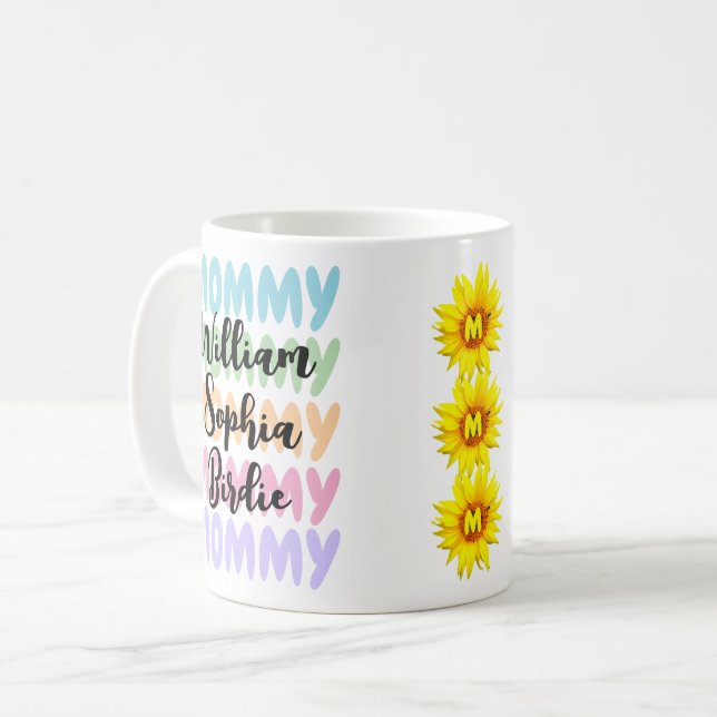 Einzigartiges Mama-Geschenk | Die Namen moderner K Kaffeetasse (Vorderseite Links)