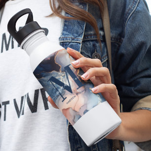 Einzigartiges Marmor mit Aquarellfarben Rosa Blau Edelstahlflasche