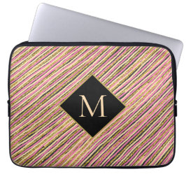 Einzigartiges Monogramm für Glitzer-Streifen Laptopschutzhülle