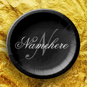 Einzigartiges Monogramm für Personalisierte Schwar Pappteller