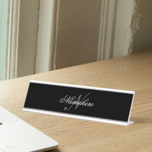 Einzigartiges Monogramm für Personalisierte Schwar Schreibtischnamensplakette