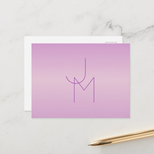 Einzigartiges Monogramm | Soft Lavendel Pink Postkarte (Vorderseite/Rückseite Beispiel)