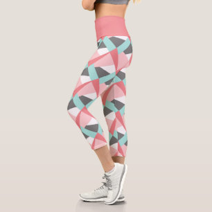 Einzigartiges Muster korallenrosa Minzgrün Capri Leggings