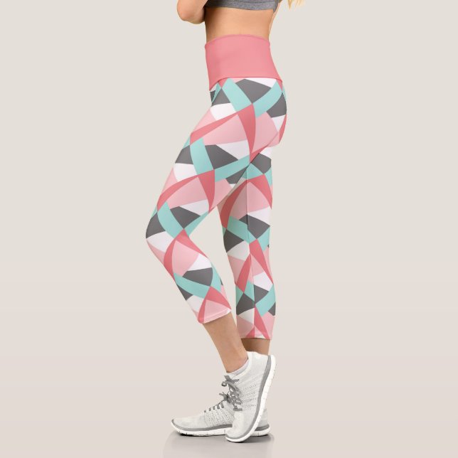 Einzigartiges Muster korallenrosa Minzgrün Capri Leggings (Links)
