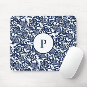 Einzigartiges Navyblau-Damaskus-Muster Mousepad