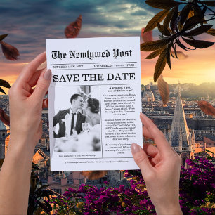 Einzigartiges Newspaper Fun Foto Save the Date Hoc Einladung