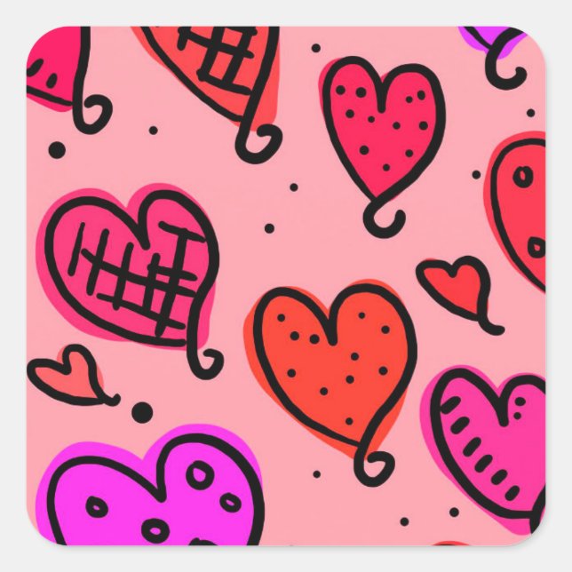 Einzigartiges Niedliches Herzmuster Quadratischer Aufkleber (Vorderseite)