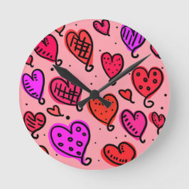 Einzigartiges Niedliches Herzmuster Runde Wanduhr