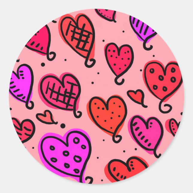 Einzigartiges Niedliches Herzmuster Runder Aufkleber (Vorderseite)