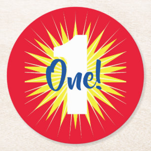 Einzigartiges Niedliches Thema zum 1. Geburtstag P Runder Pappuntersetzer