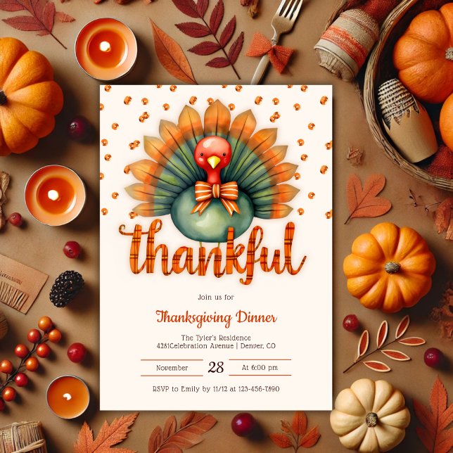 Einzigartiges Niedliches Türkei Erntedank Dinner Einladung (Unique Thankful Cute Turkey Thanksgiving Dinner Invitation)