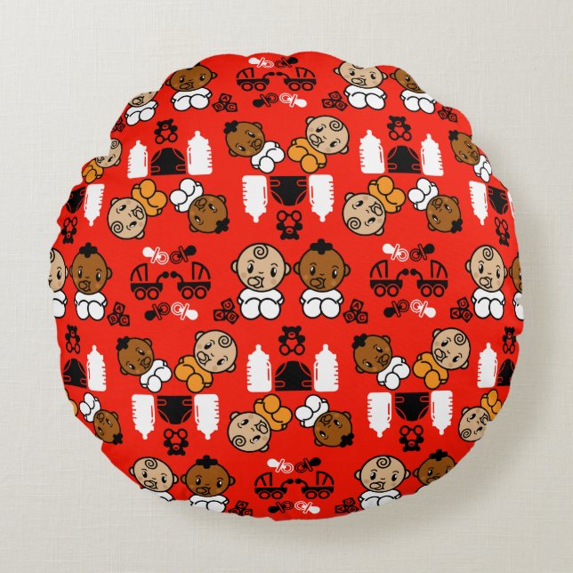 Einzigartiges Orange New Baby Geschenk Rundes Kissen (Vorderseite)