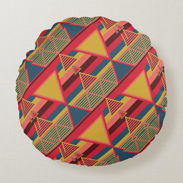 Einzigartiges Pan African Colorful Triangle Patter Rundes Kissen (Vorderseite)