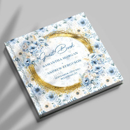 Einzigartiges Pastel Blue Gold Glitzer Wedding Gäs Gästebuch