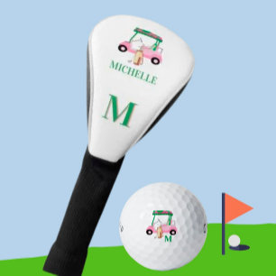 Einzigartiges Pink Green Golf Cart Monogramm Headcover