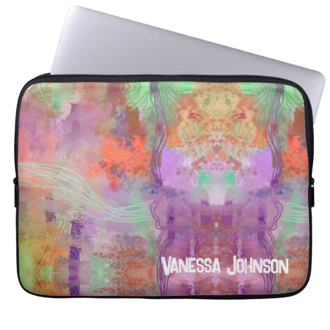 Einzigartiges psychedelisches abstraktes Pfeffermi Laptopschutzhülle (Vorderseite)