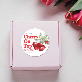 Einzigartiges Red Cherry mit Top Baby Dusche Runder Aufkleber