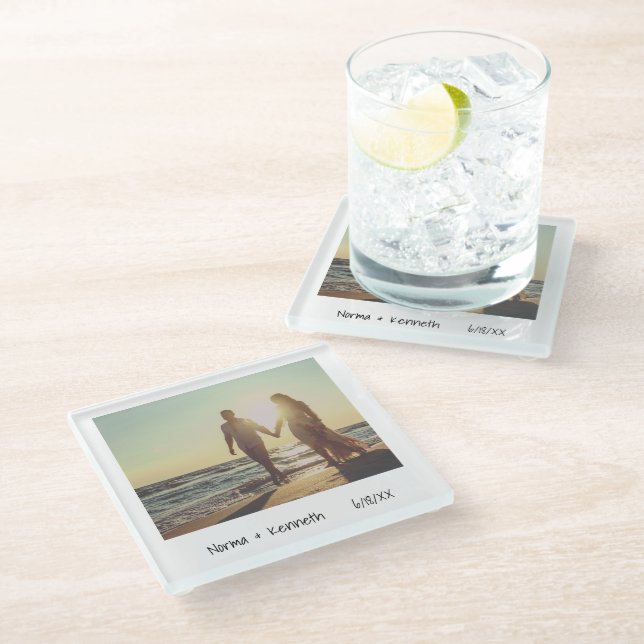 Einzigartiges Retro-Sofortaufrichten von Fotos Glasuntersetzer (Schrägansicht)