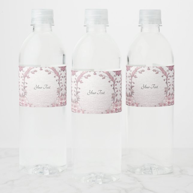 Einzigartiges rosa Blumenwasser Flasche Etikett (Flaschen)