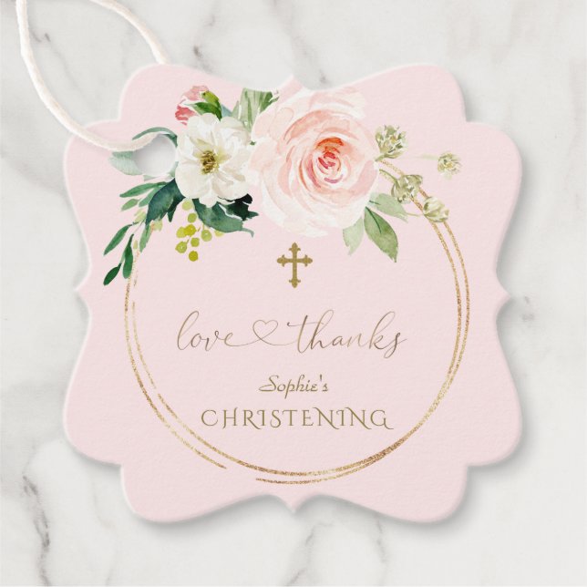 Einzigartiges Rosa Floral Gold Kalligrafie Christe Geschenkanhänger (Vorderseite)