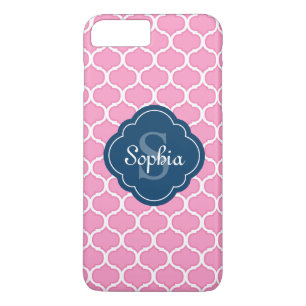 Einzigartiges rosa Gittermuster Navy Blue Monogram Case-Mate iPhone Hülle