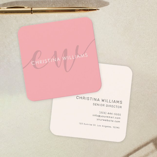 Einzigartiges Rosa Modernes Minimalistisches Beruf Quadratische Visitenkarte (Unique Blush Pink Modern Minimalist Professional Square Business Card)