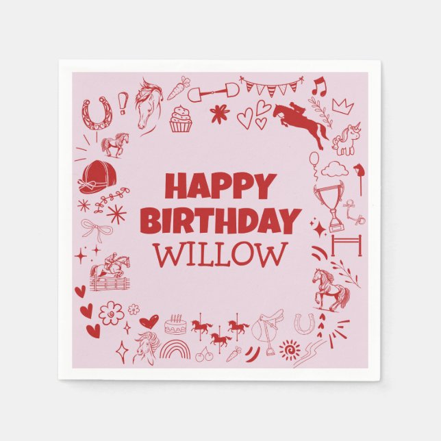 Einzigartiges Rosa Pferdchen Pferderennfahrer Pony Serviette (Vorderseite)