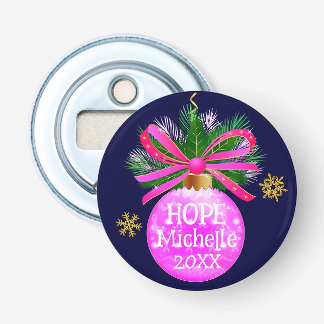 Einzigartiges rosa Ribbon Bauble Flaschenöffner (Vorderseite)