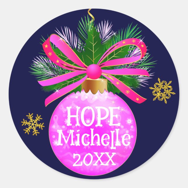 Einzigartiges rosa Ribbon Bauble Runder Aufkleber (Vorderseite)