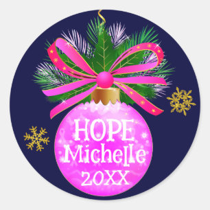 Einzigartiges rosa Ribbon Bauble Runder Aufkleber