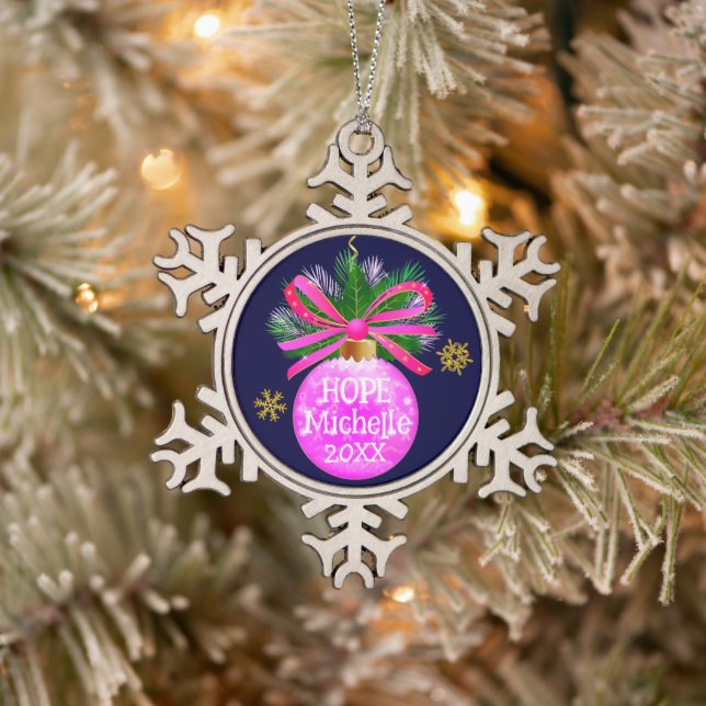 Einzigartiges rosa Ribbon Bauble Schneeflocken Zinn-Ornament (Baum)