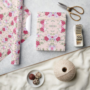 Einzigartiges, rosa-rotes Blumengarten-Vintage-Mus Geschenkpapier