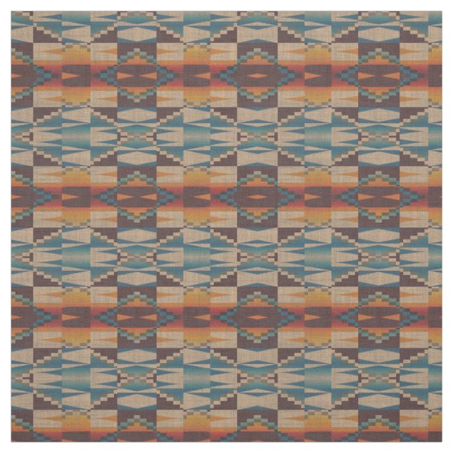 Einzigartiges Rotes Brown Aquamarin Blue Orange Mo Stoff (Muster)