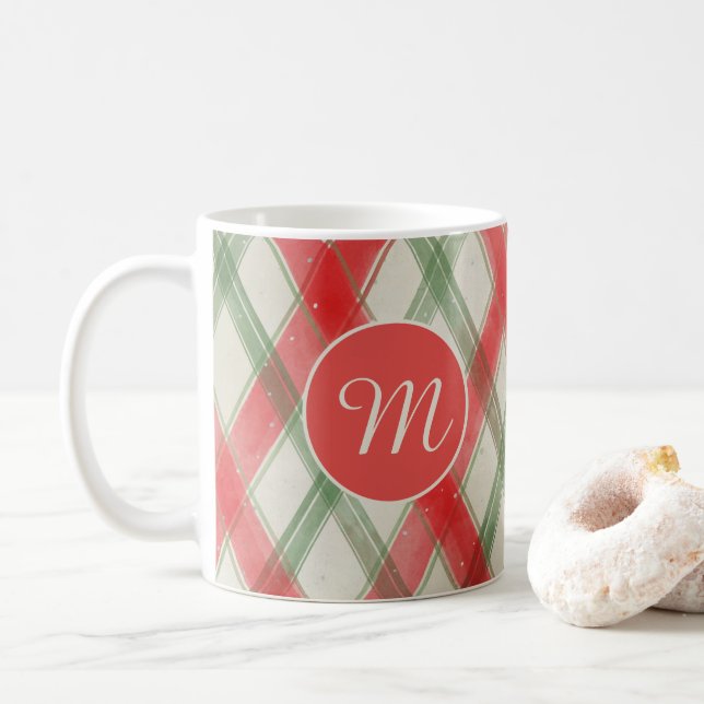 Einzigartiges, rotes und grünes Weihnachtsmuster Kaffeetasse (Mit Donut)