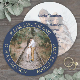 Einzigartiges rundes Foto Moderne Navyblau- und Go Save The Date