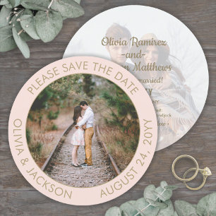 Einzigartiges rundes Foto moderne roségoldene Hoch Save The Date