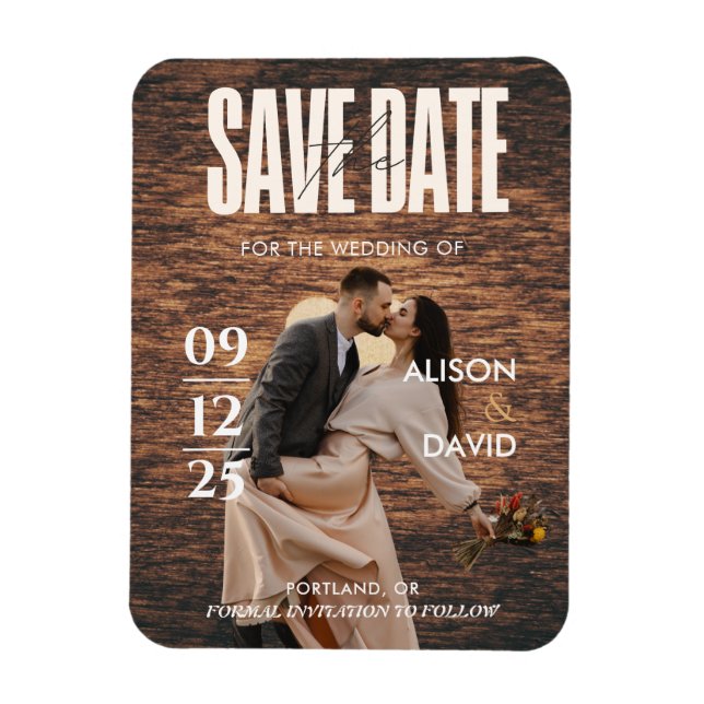 Einzigartiges rustikales Holz-Foto Save the Date H Magnet (Vertikal)