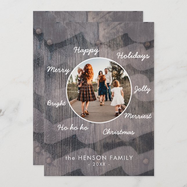 Einzigartiges rustikales Weihnachtsfest wünscht Fo Feiertagskarte (Vorne/Hinten)