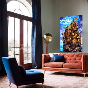 Einzigartiges Schloss im Meer   AI Art Poster