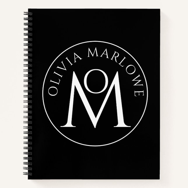 Einzigartiges Schwarz-weißes Monogramm-Logo Notizbuch (Vorderseite)